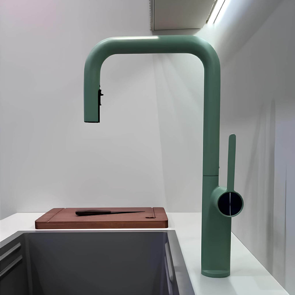 Robinet de cuisine design en laiton - Bec extractible & rotatif - Vert