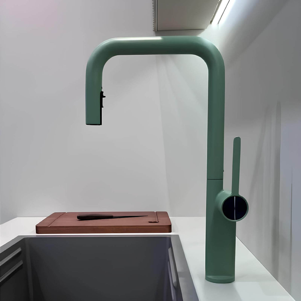 Robinet de cuisine design en laiton - Bec extractible & rotatif - Vert
