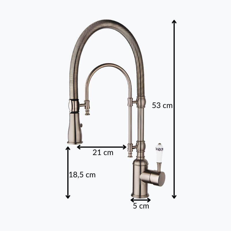 Robinet cuisine douchette - mitigeur en laiton avec ressort flexible et double jet - Or et chrome