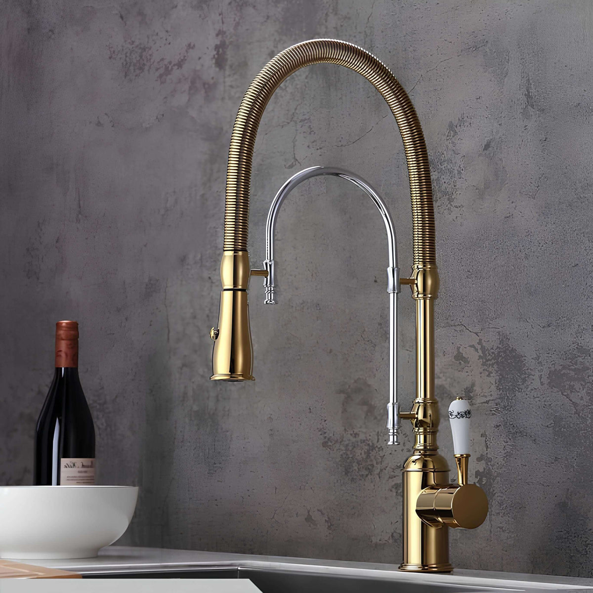 Robinet cuisine douchette - mitigeur en laiton avec ressort flexible et double jet - Noir