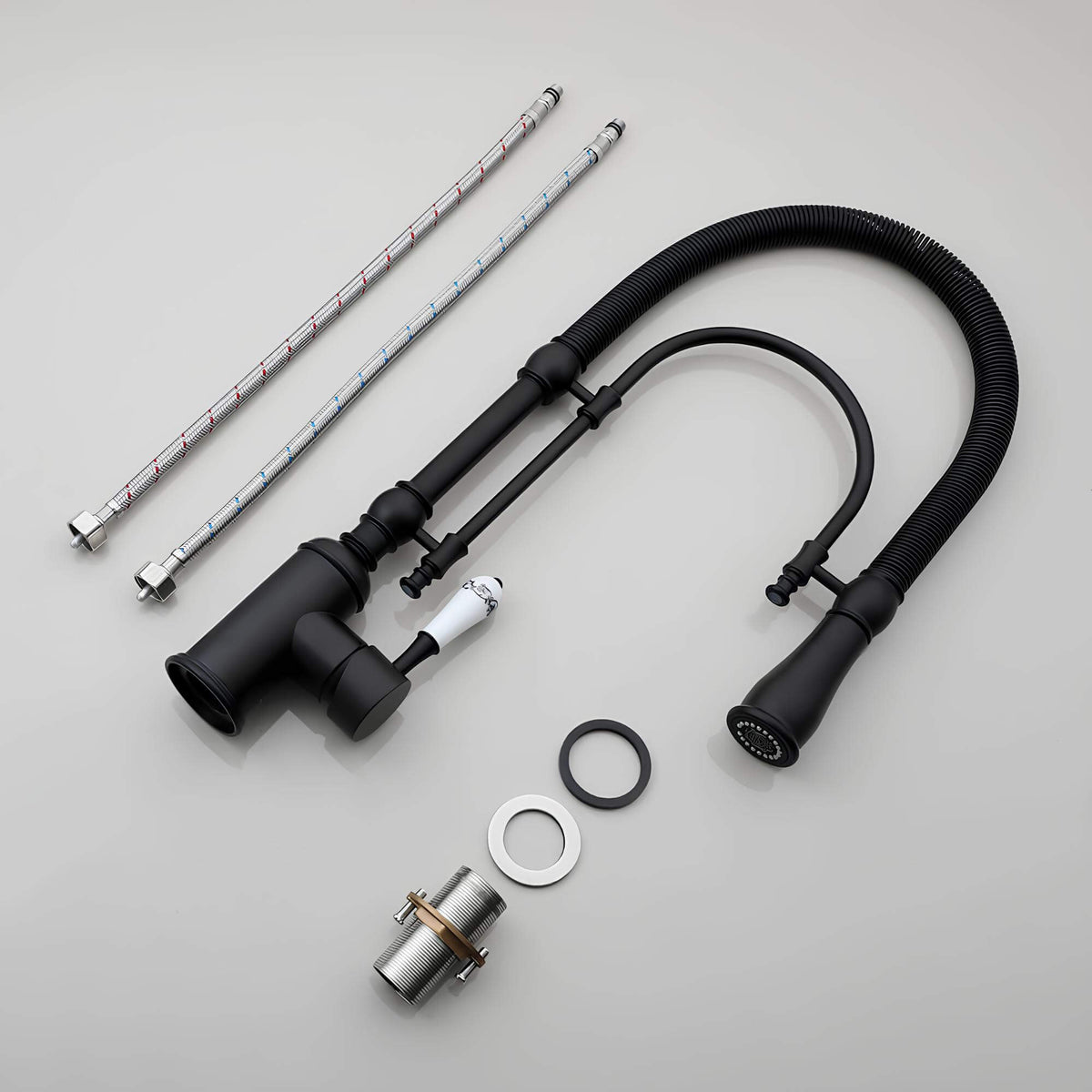 Robinet cuisine douchette - mitigeur en laiton avec ressort flexible et double jet - Or et chrome