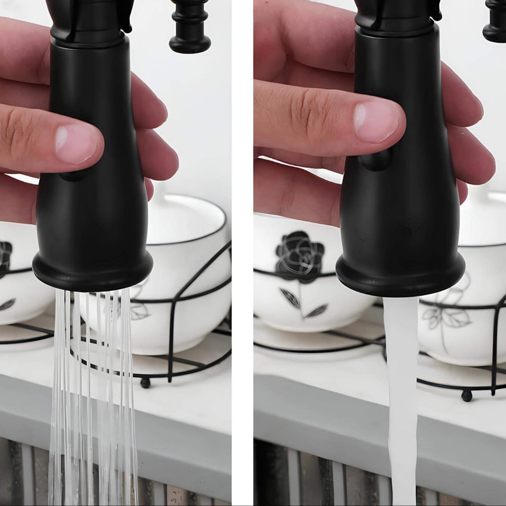 Robinet cuisine douchette - mitigeur en laiton avec ressort flexible et double jet - Or et chrome