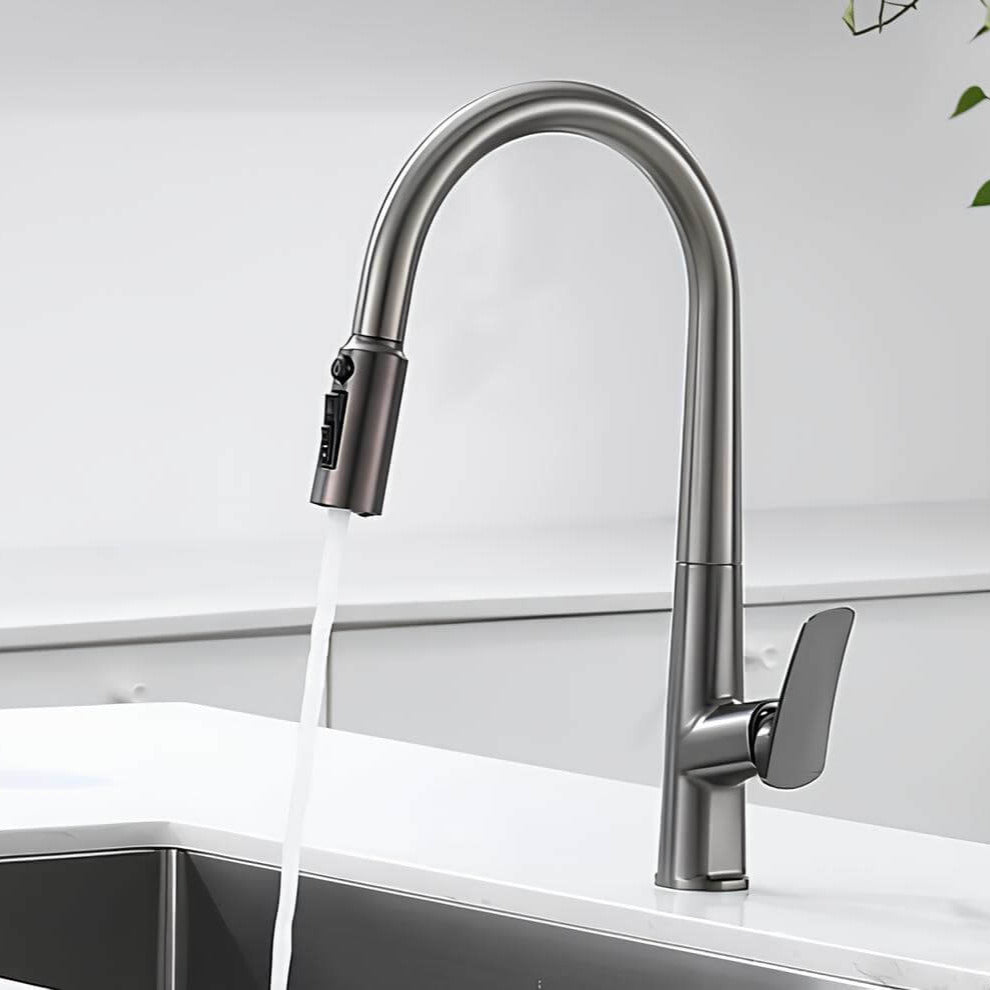 Robinet cuisine en laiton - mitigeur avec douchette extractible - Gris brossé