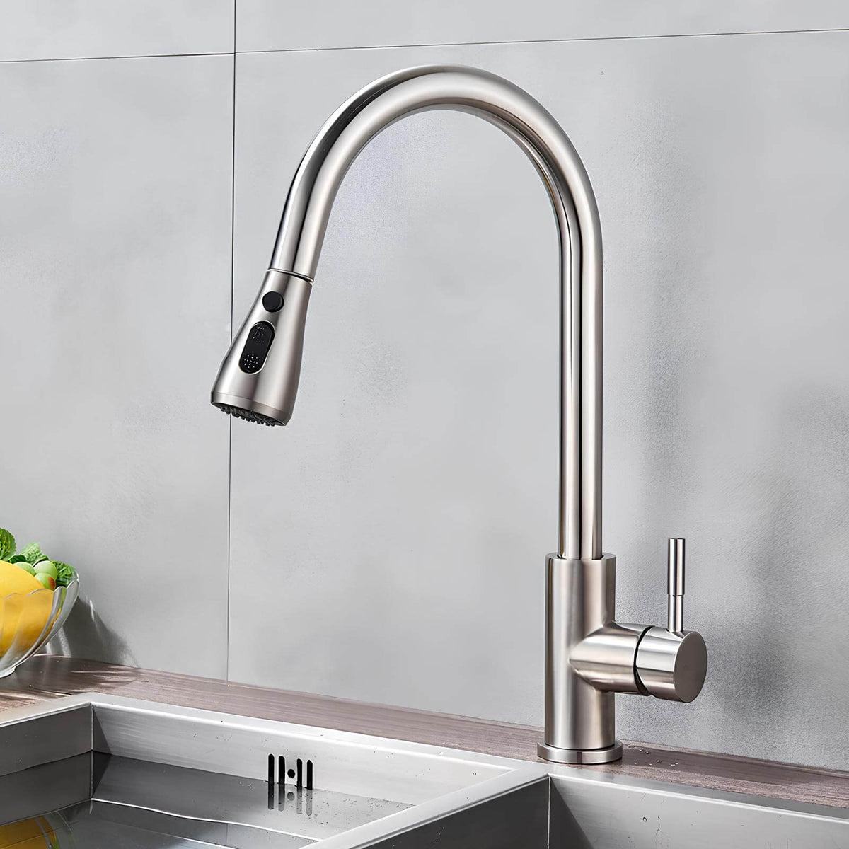 Robinet cuisine en laiton - mitigeur à douchette extractible 2 jets - Blanc