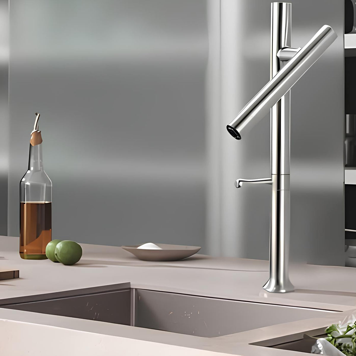 Robinet cuisine inox 304 - mitigeur à bec rotatif 360° - Gris clair