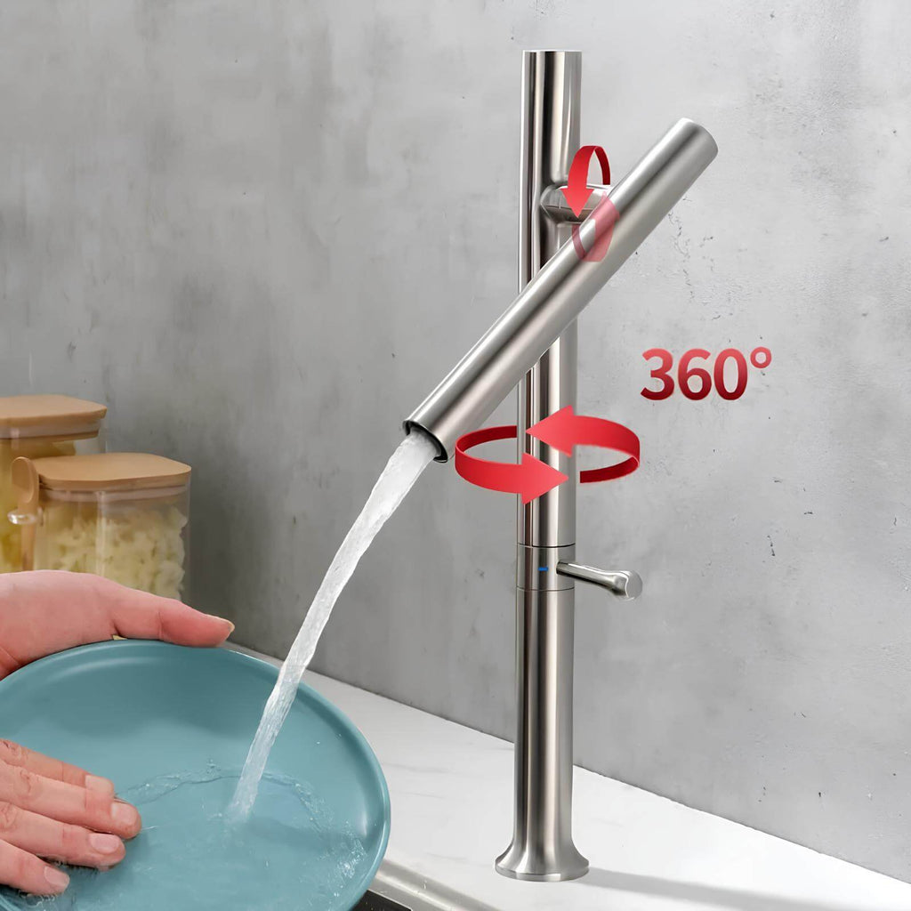 Robinet cuisine inox 304 - mitigeur à bec rotatif 360° - Gris clair