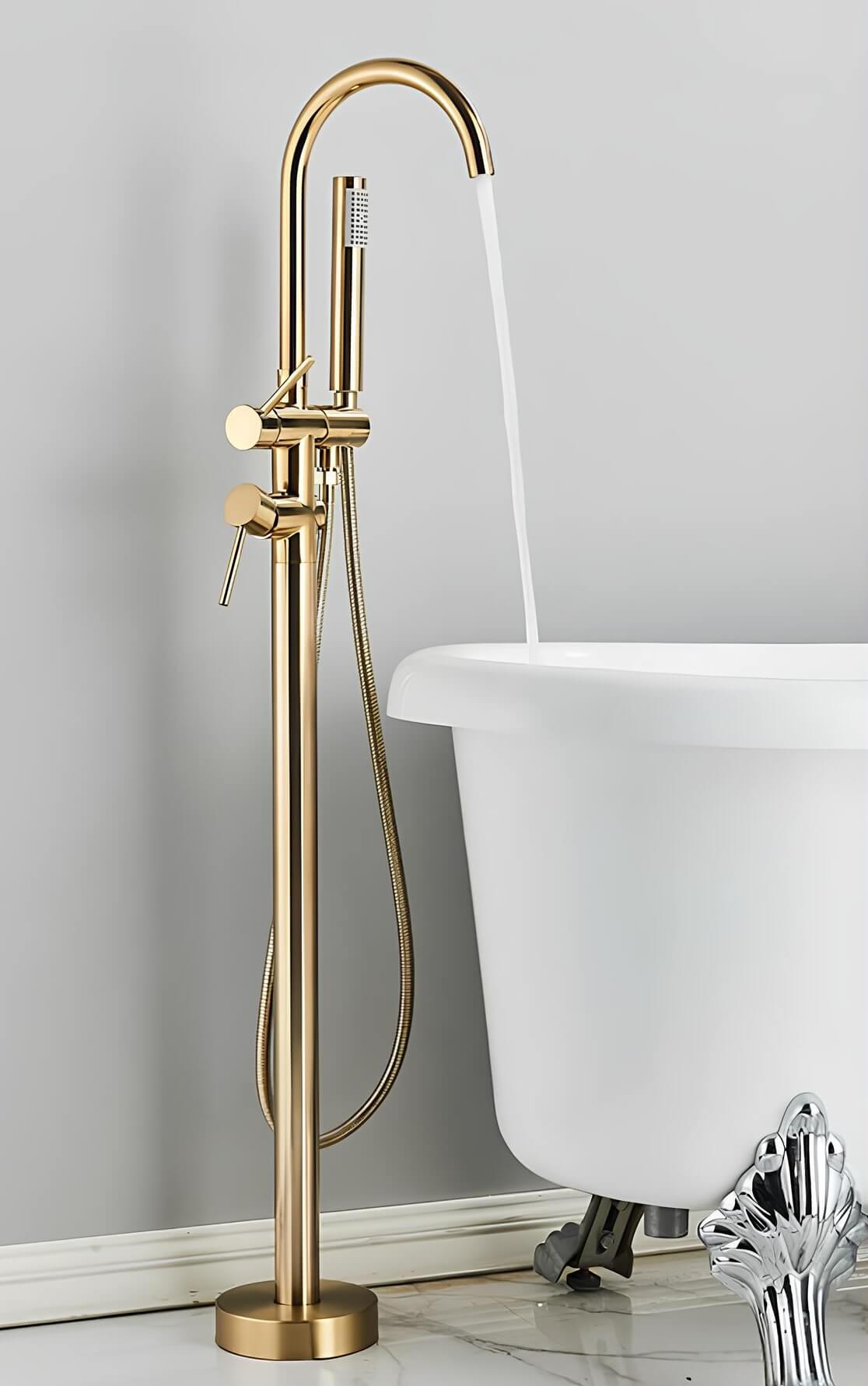 Robinet de baignoire sur pied - Or brossé