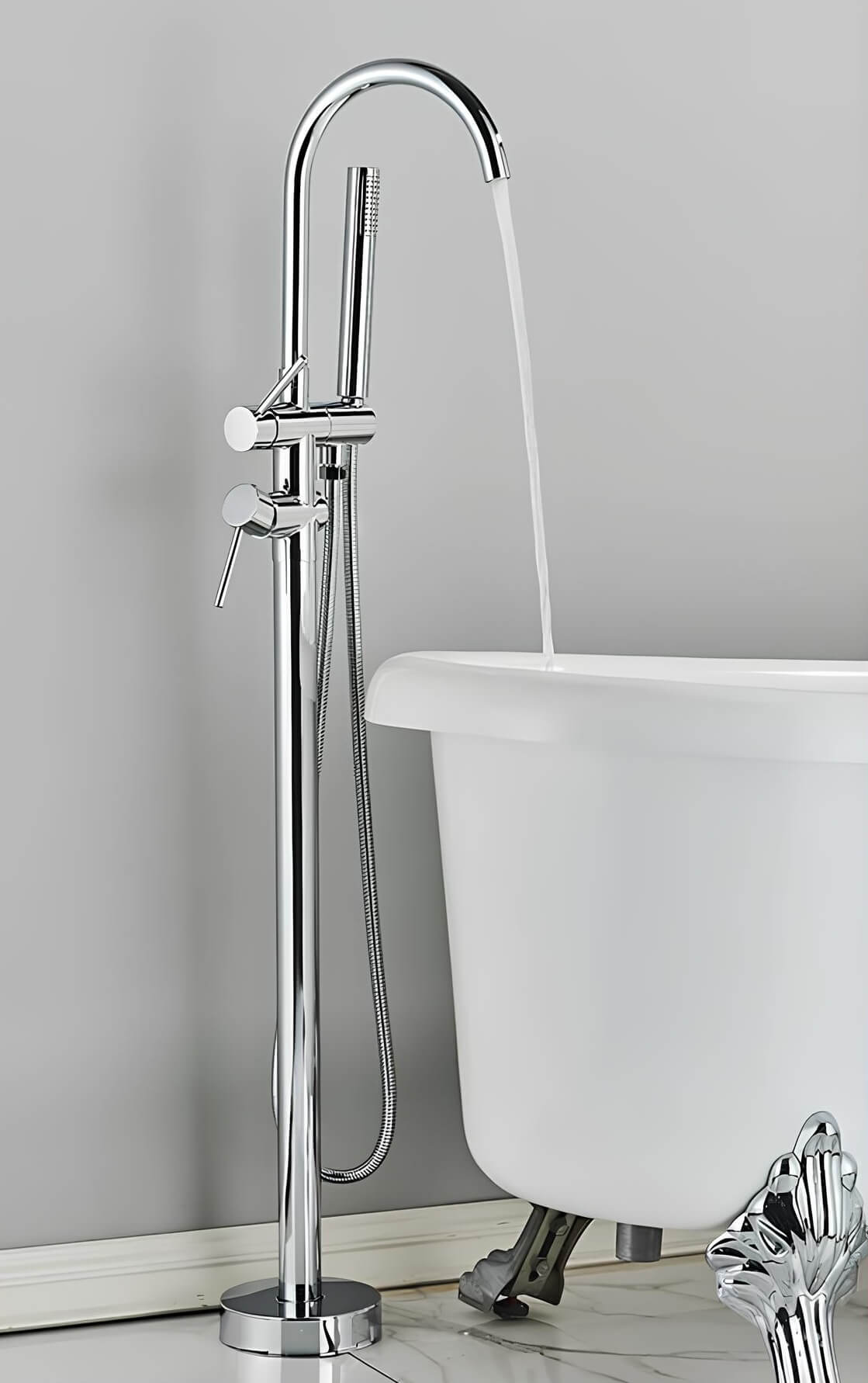 Robinet de baignoire sur pied - Or brossé