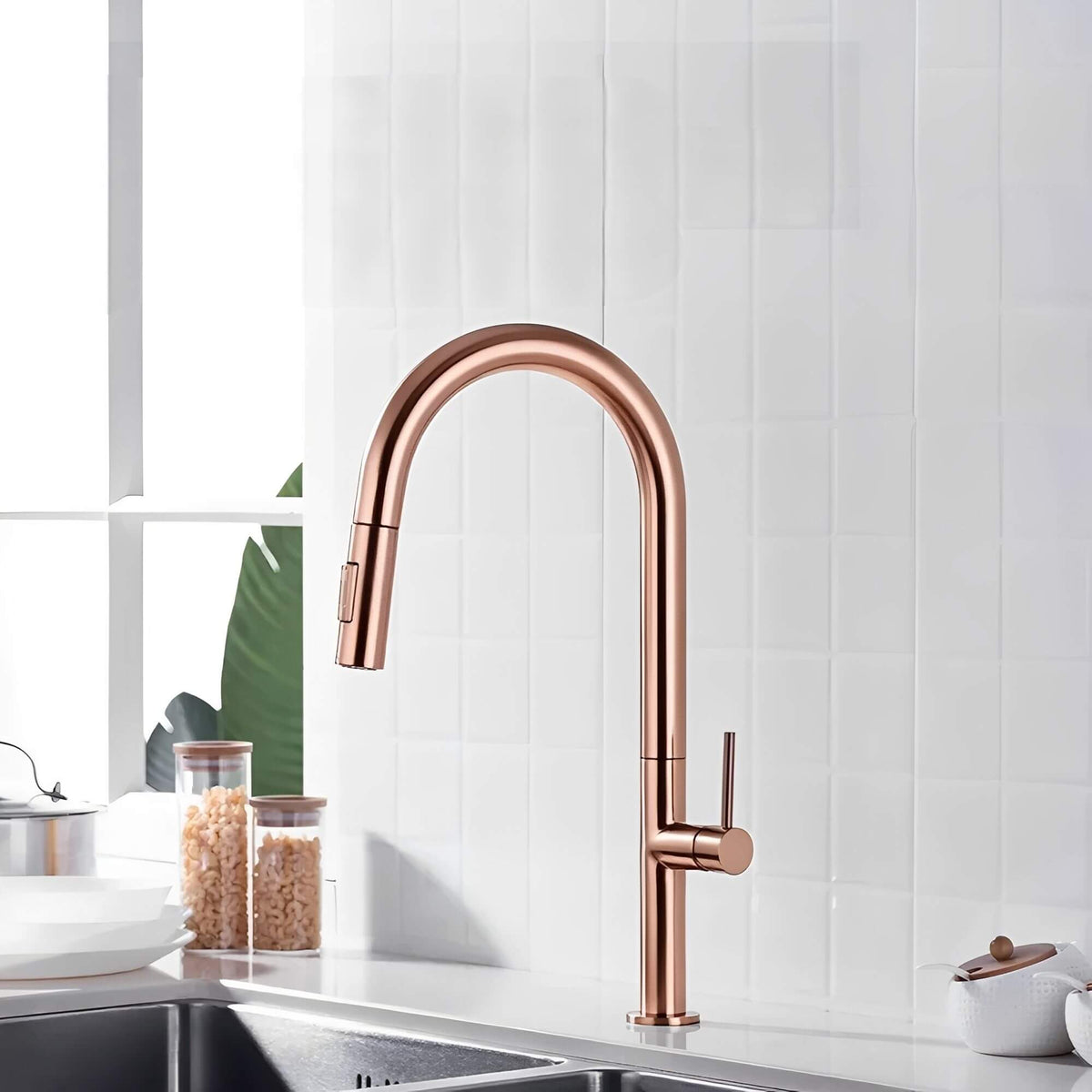 Robinet de cuisine avec douchette extractible design - Gris
