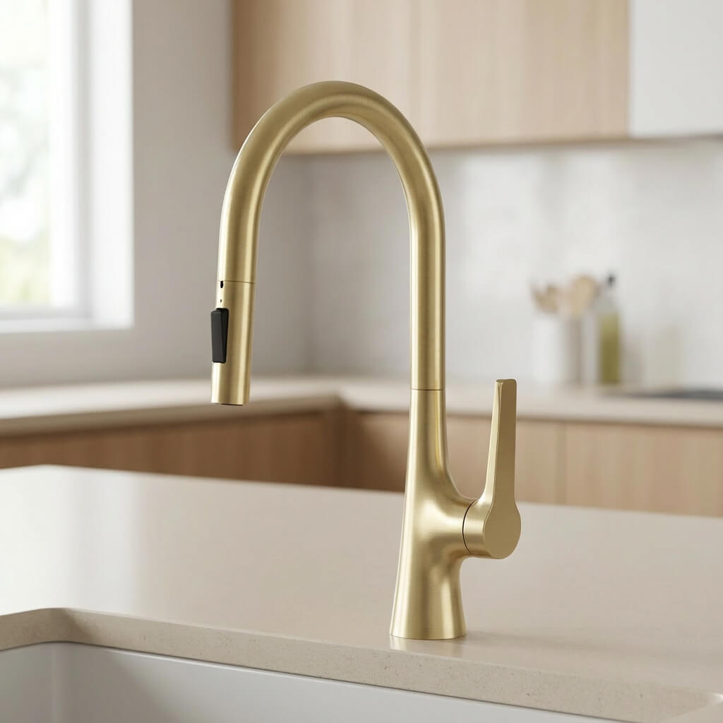 Robinet de cuisine douchette à bec extractible deux jets - Chrome