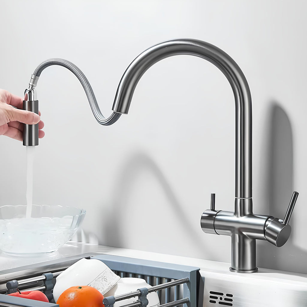 Robinet de cuisine douchette et rotation 360° - Noir