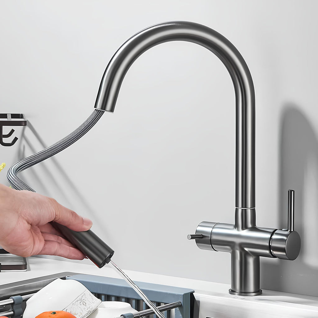 Robinet de cuisine douchette et rotation 360° - Noir