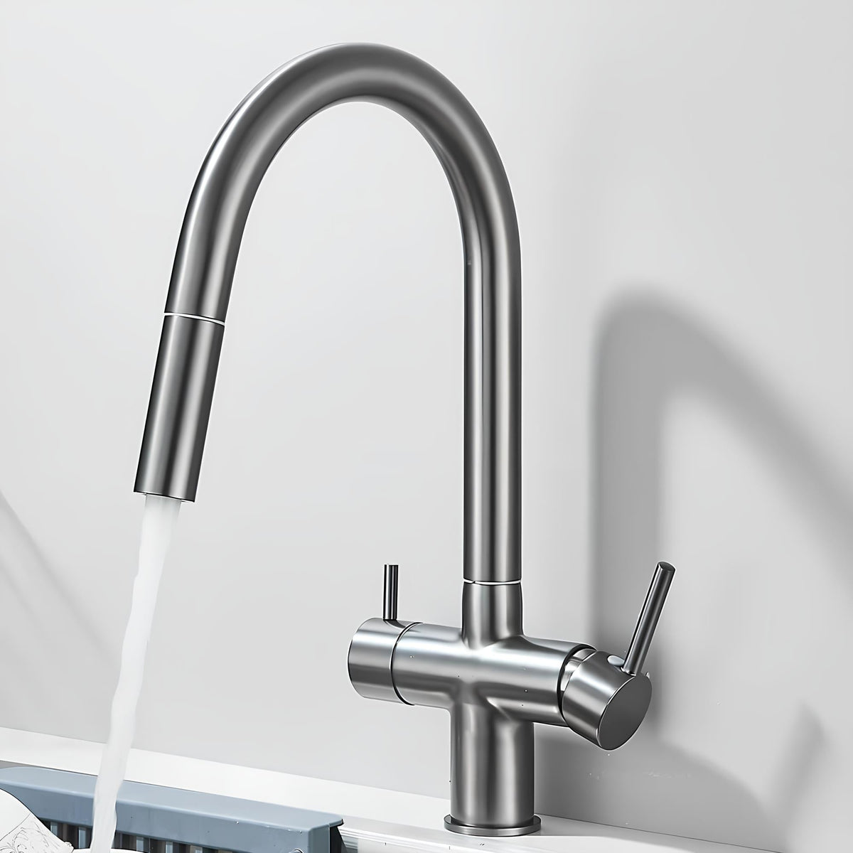 Robinet de cuisine douchette et rotation 360° - Noir