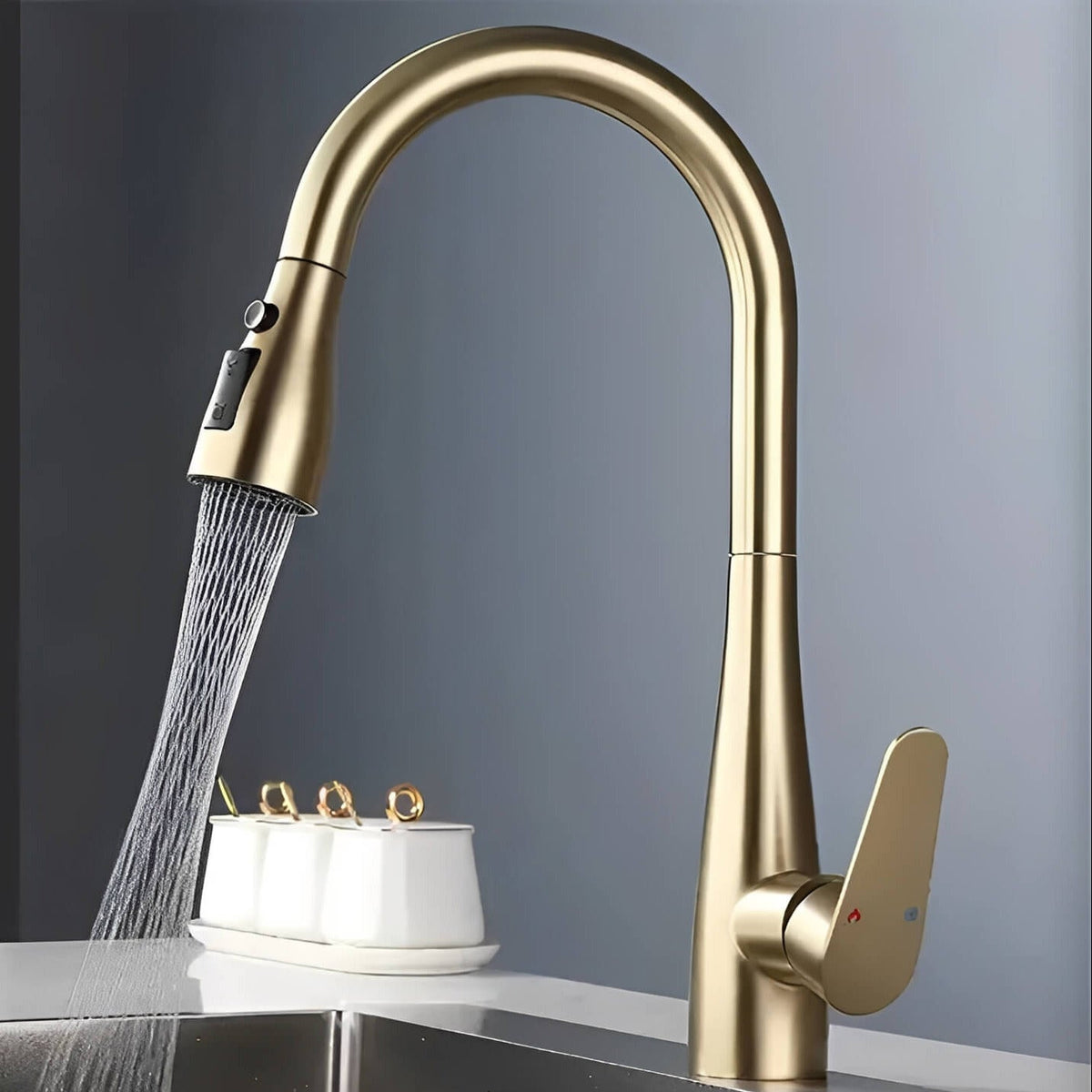 Robinet de cuisine - Douchette extractible 360° - Blanc