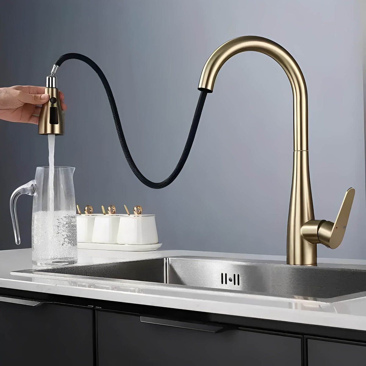 Robinet de cuisine - Douchette extractible 360° - Noir