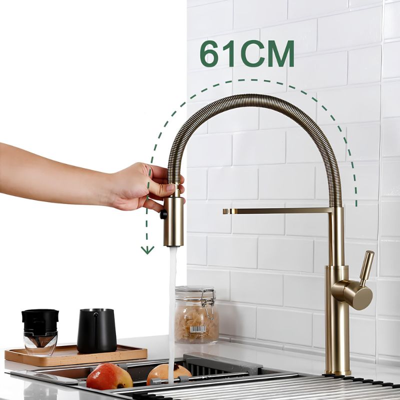 Robinet de cuisine mitigeur - Bec escamotable avec rotation 360° - Gris brossé