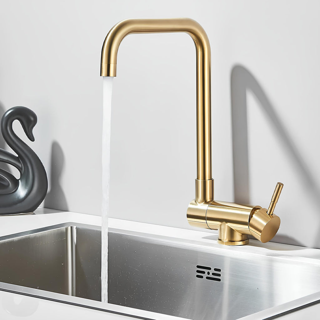 Robinet de cuisine rabattable - pratique et design - Or brossé