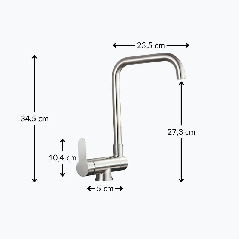 Robinet de cuisine rabattable - Bec escamotable avec rotation 360° - Gris brossé