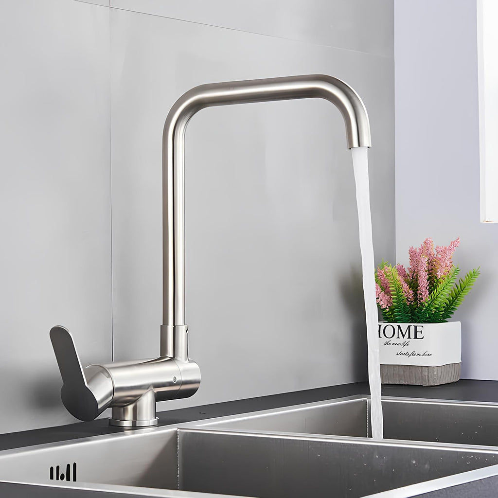 Robinet de cuisine rabattable - Bec escamotable avec rotation 360° - Gris brossé
