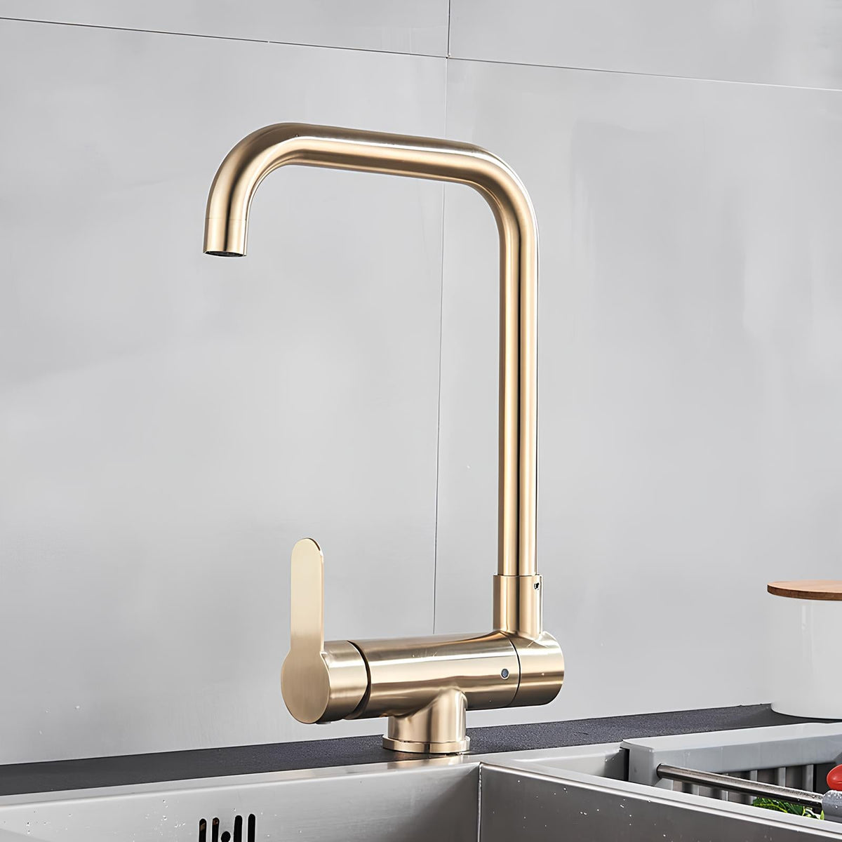 Robinet de cuisine rabattable - Bec escamotable avec rotation 360° - Or brossé