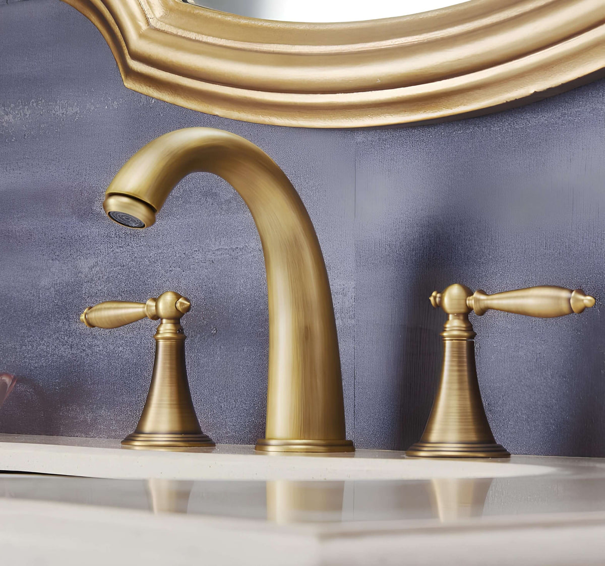 Robinet de lavabo classique 3 trous - bronze antique - Or Antique