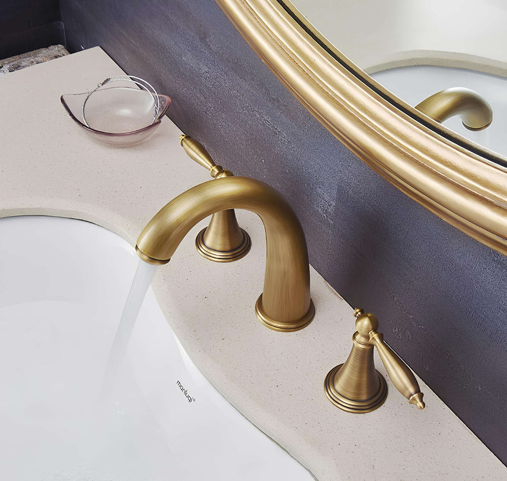 Robinet de lavabo classique 3 trous - bronze antique - Or Antique