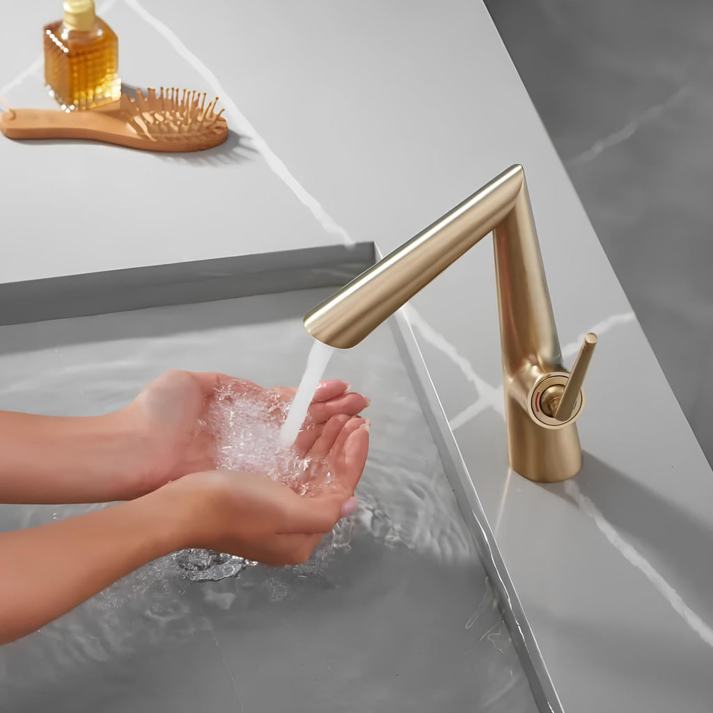 Robinet de lavabo contemporain - Gris brossé