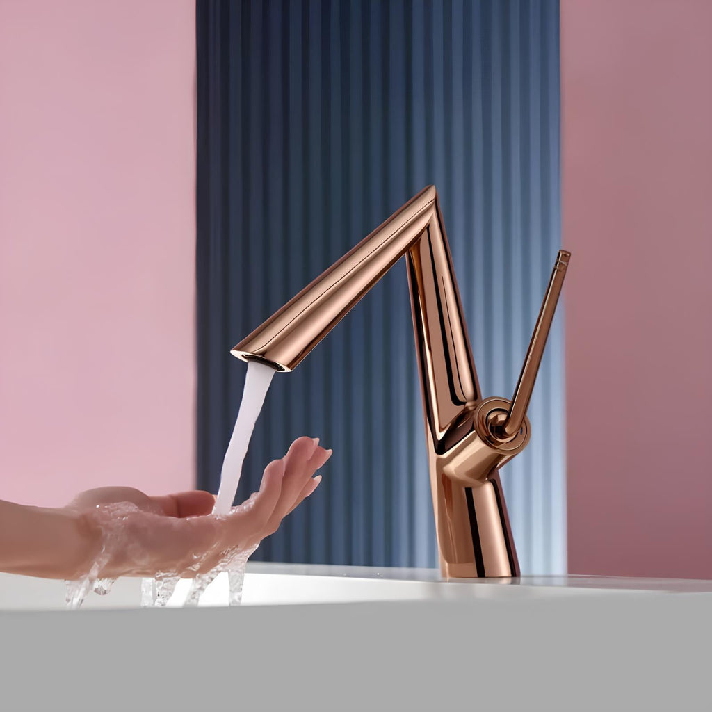 Robinet de lavabo contemporain - Or rose