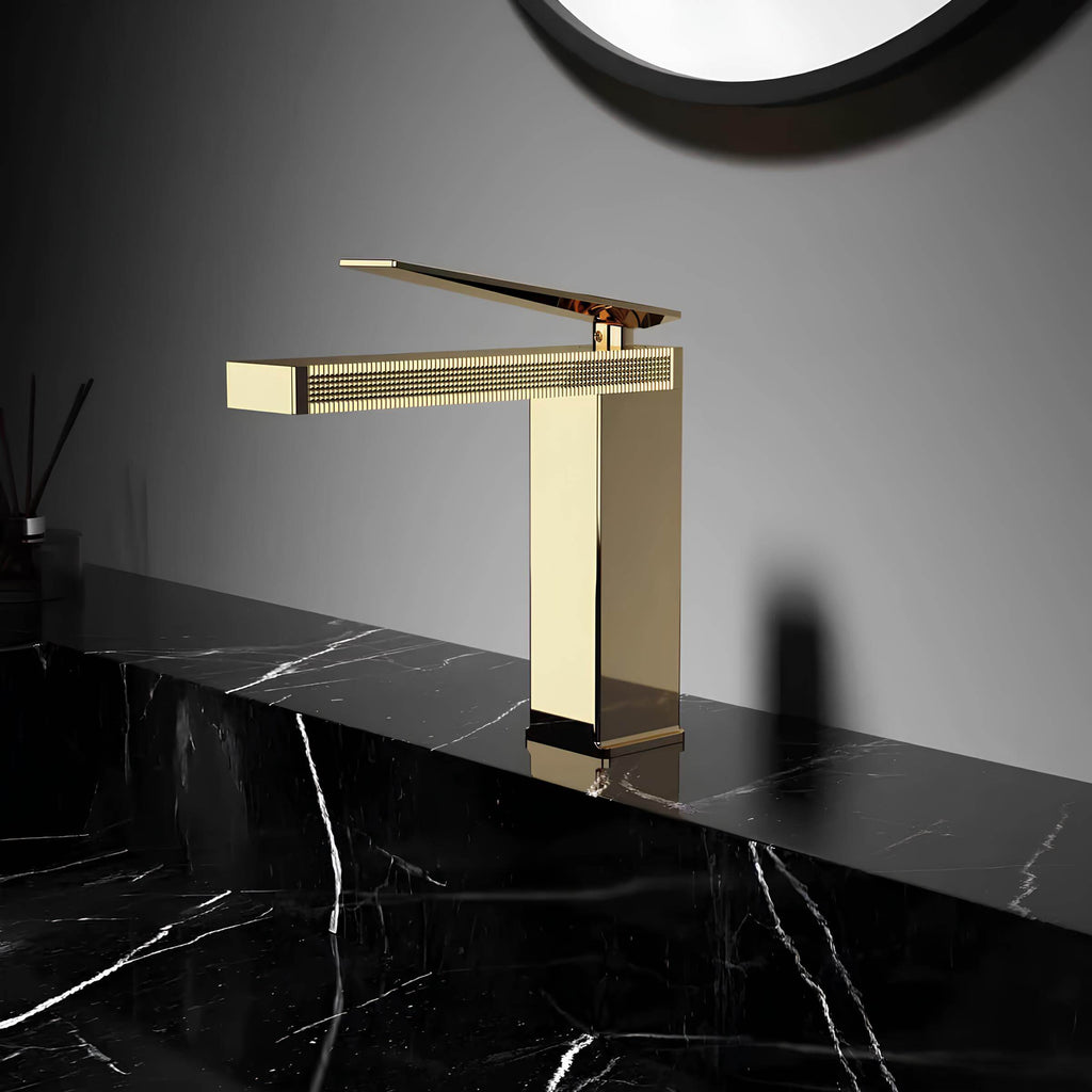 Robinet de lavabo en laiton - mitigeur compact au design épuré - Or brossé