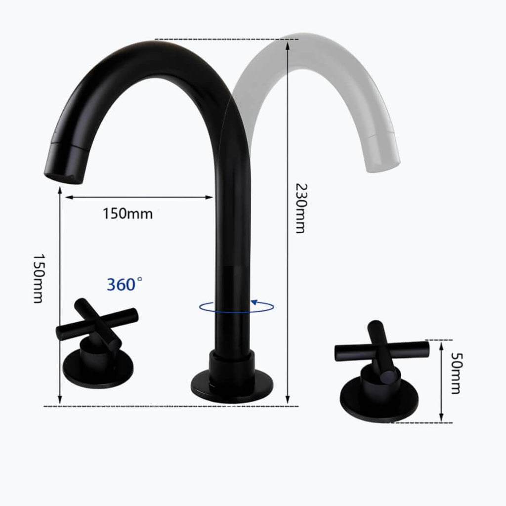 Robinet lavabo 3 trous - Style moderne - Or
