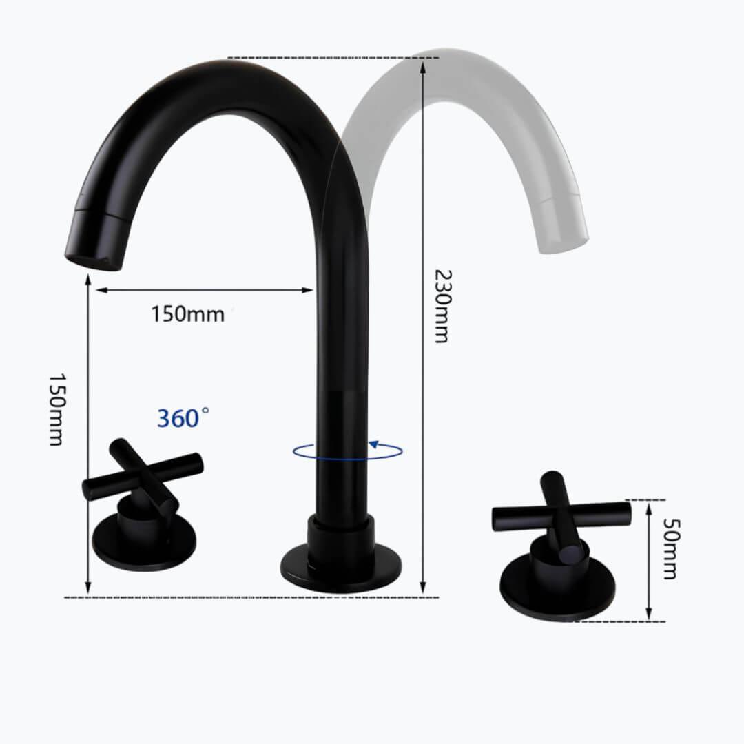 Robinet lavabo 3 trous - Style moderne - Or