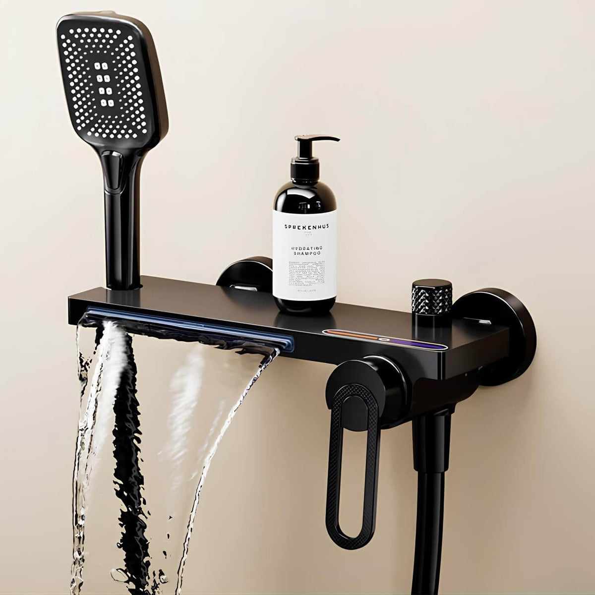 Robinet douche baignoire mural avec douchette - Or