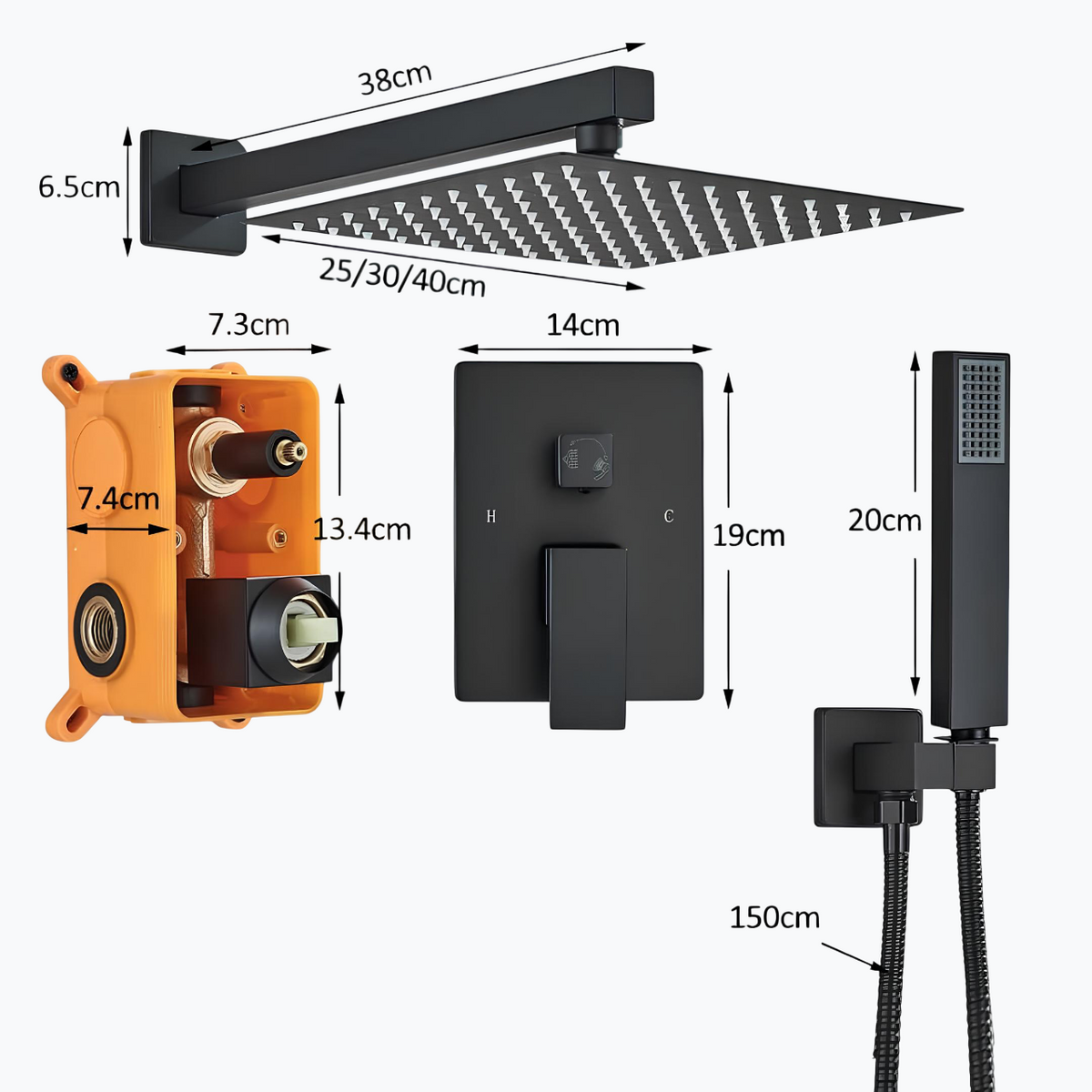 Robinet douche encastré avec cascade - 40 cm