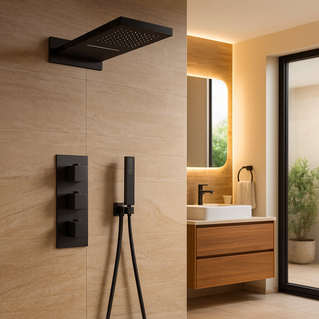 Robinet douche encastré cascade - Noir