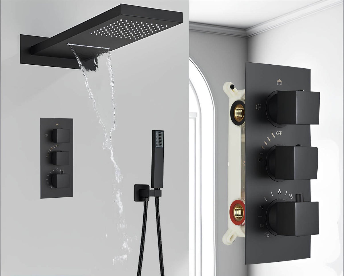 Robinet douche encastré cascade - Noir