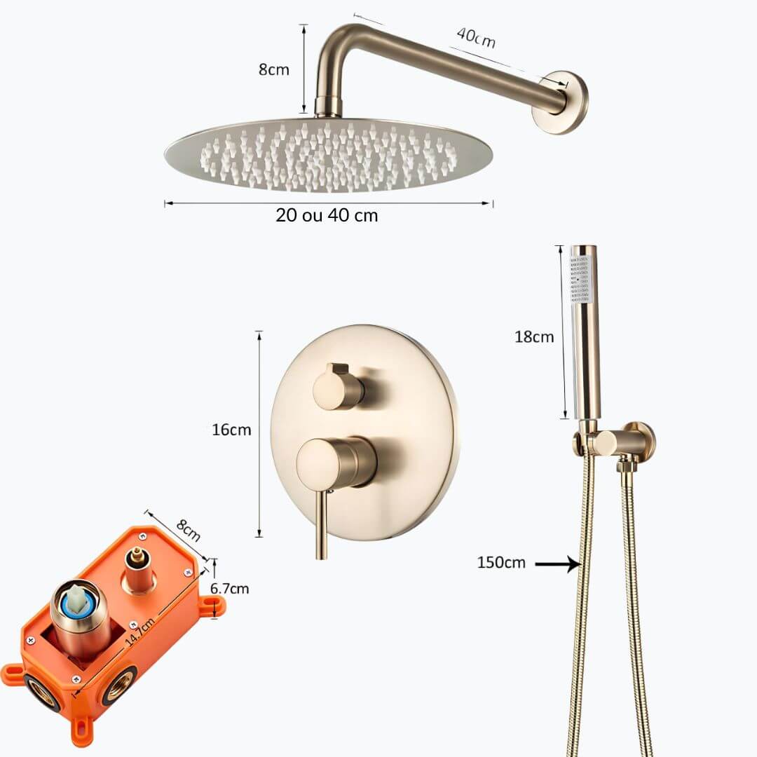 Robinet douche encastré rond - 40 cm de diamètre