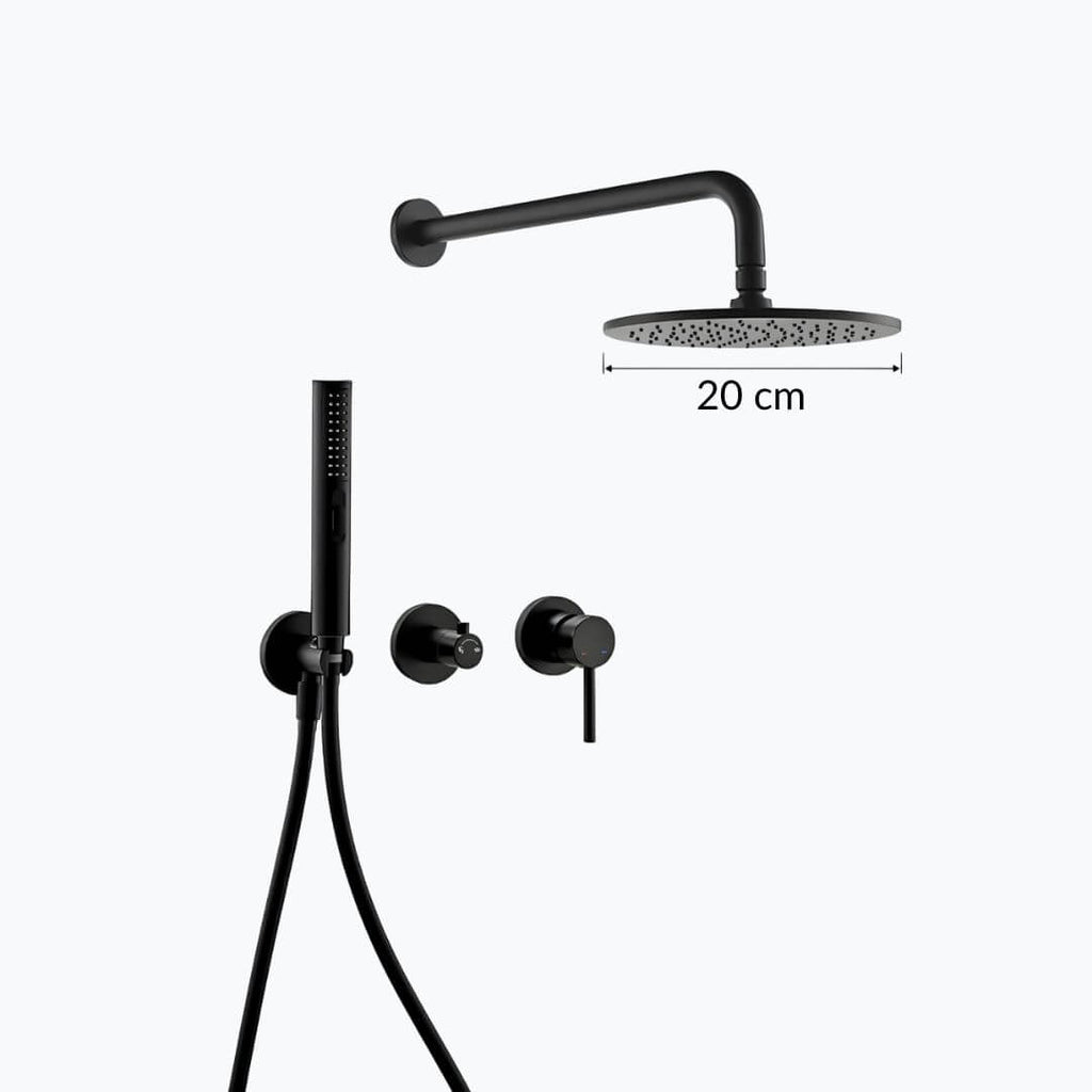 Robinet douche mural haute pression - Noir mat - 20 cm