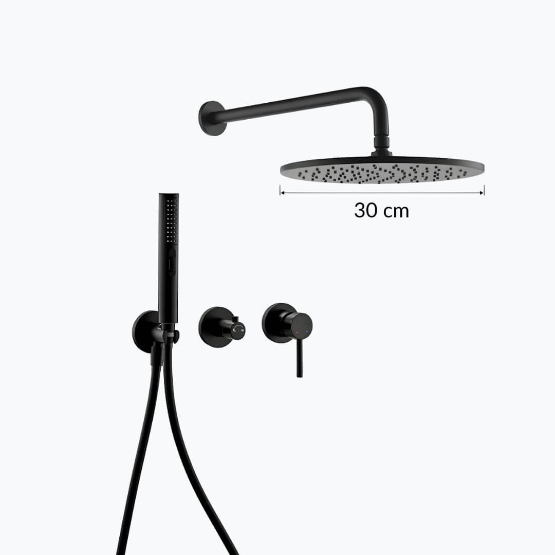 Robinet douche mural haute pression - Noir mat - 20 cm