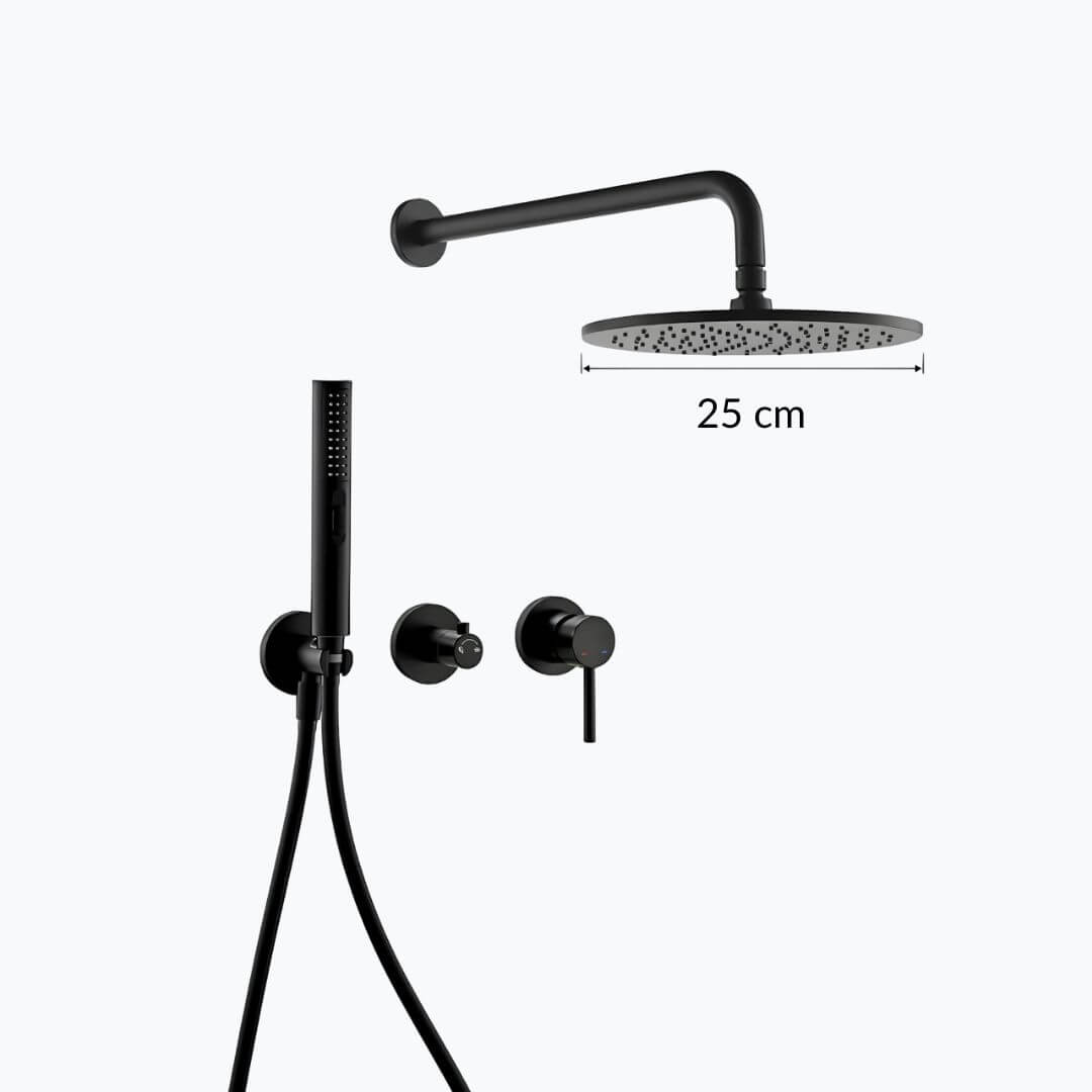 Robinet douche mural haute pression - Noir mat - 20 cm