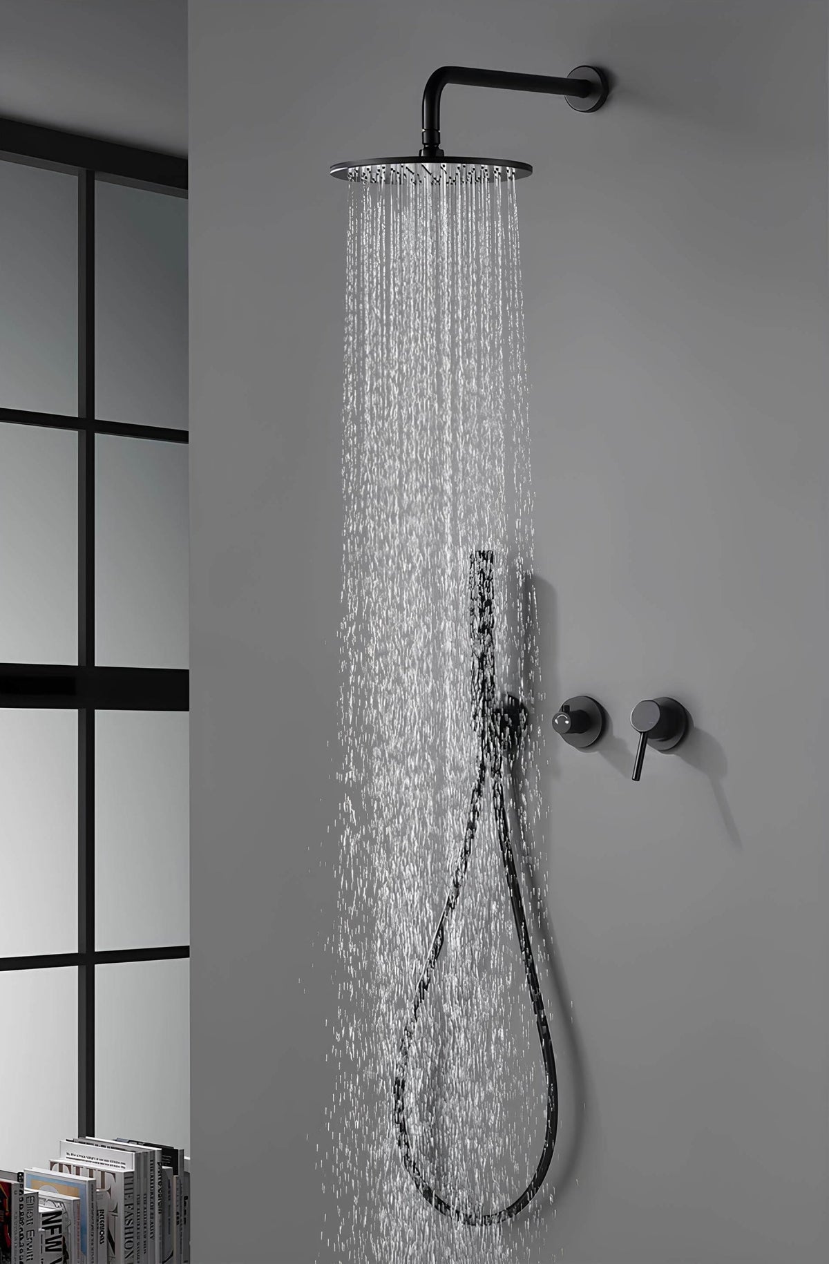 Robinet douche mural haute pression - Noir mat - 20 cm