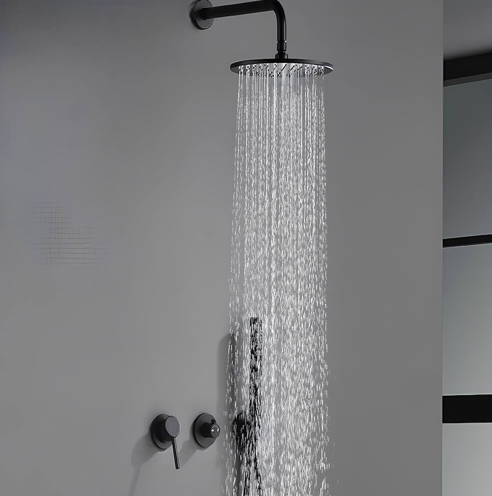 Robinet douche mural haute pression - Noir mat - 20 cm
