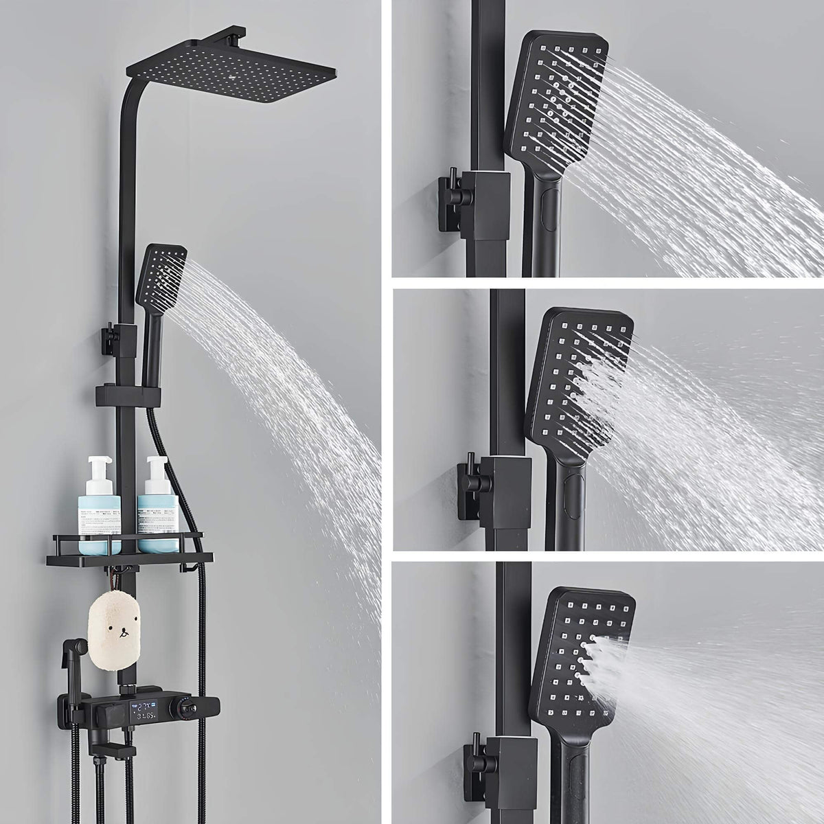 Robinet douche thermostatique 4 sorties - Noir - Mitigeur