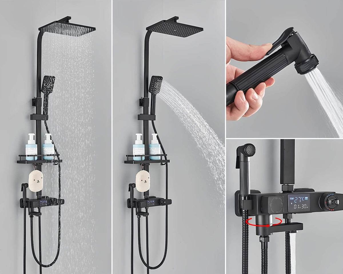 Robinet douche thermostatique 4 sorties - Noir - Thermostatique