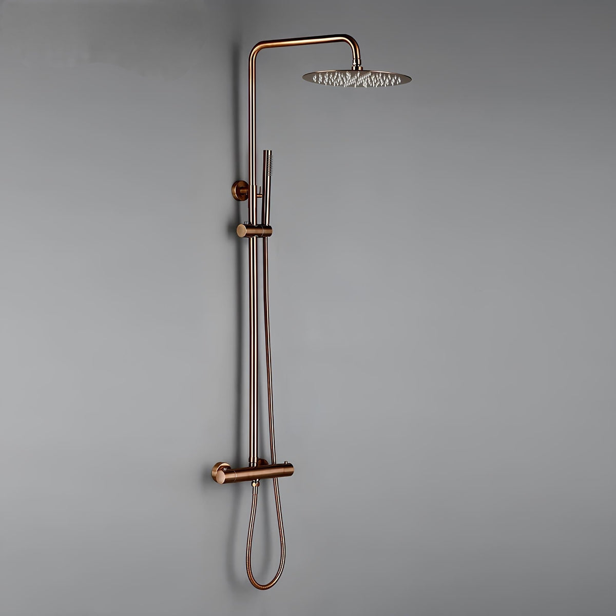 Mitigeur douche thermostatique mural finition laiton poli - 20 centimètres