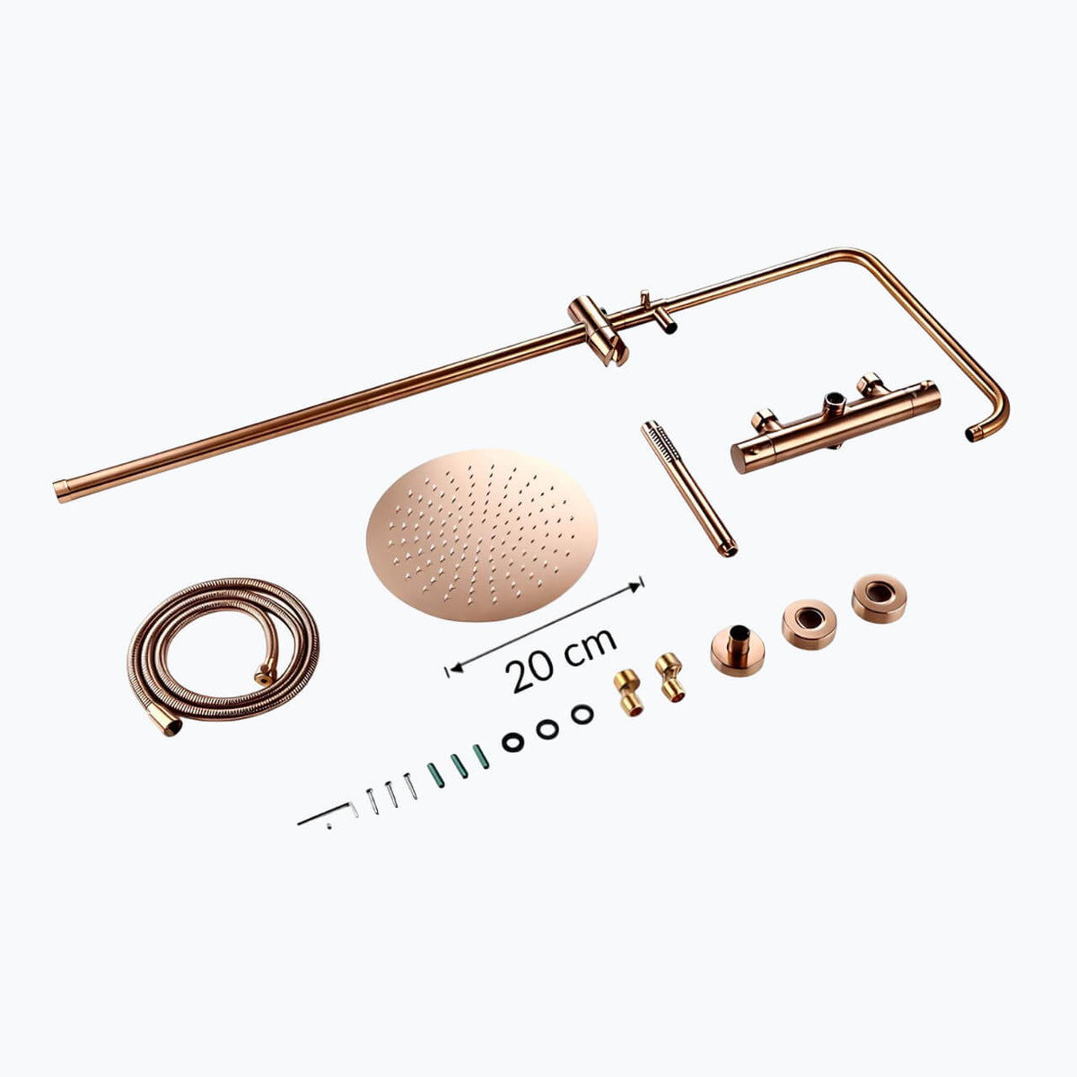 Mitigeur douche thermostatique mural finition laiton poli - 20 centimètres