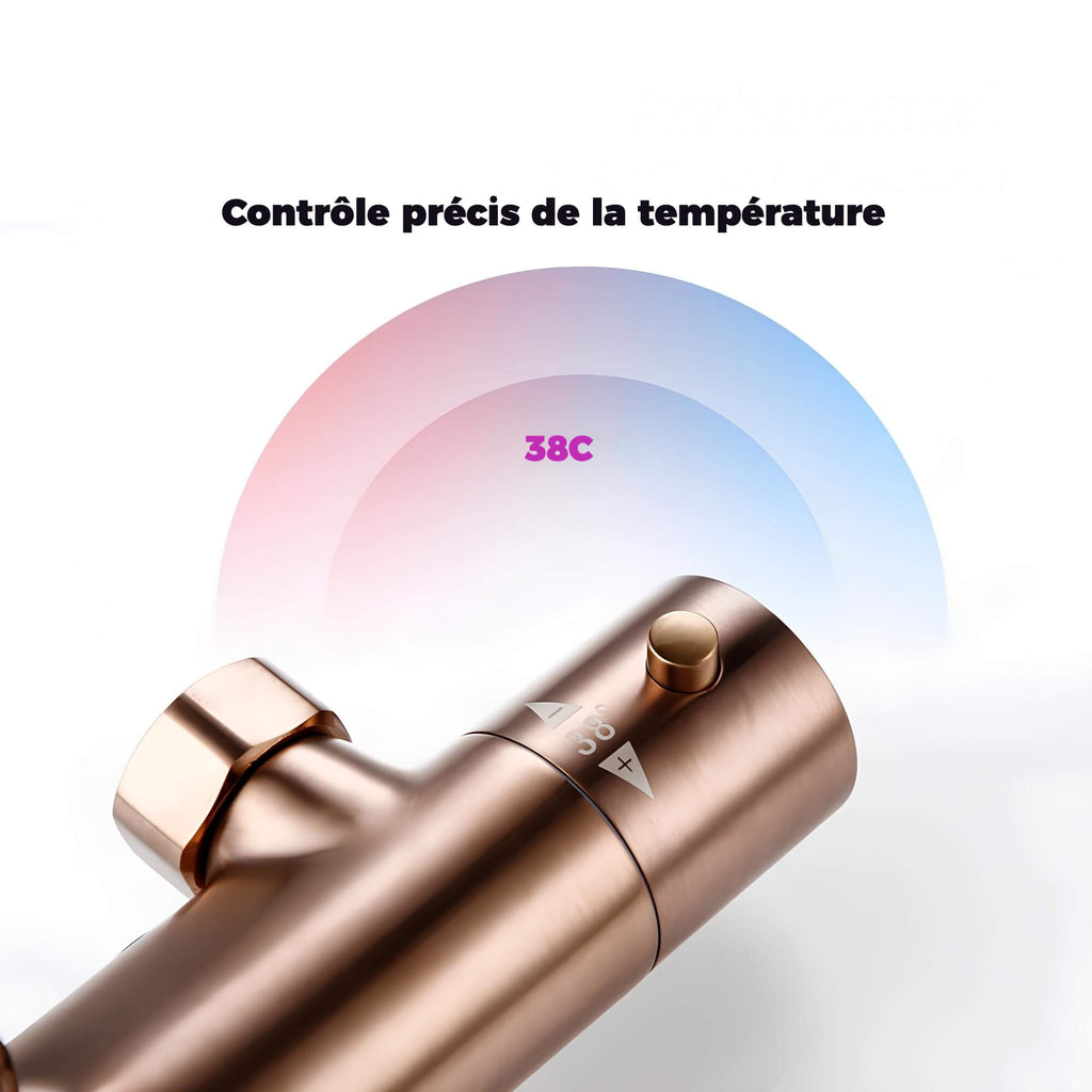 Mitigeur douche thermostatique mural finition laiton poli - 20 centimètres