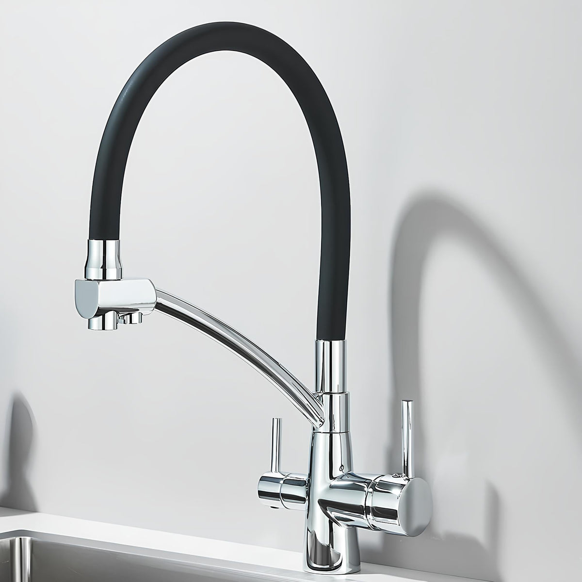 Robinet douchette cuisine 3 en 1 - Gris brossé
