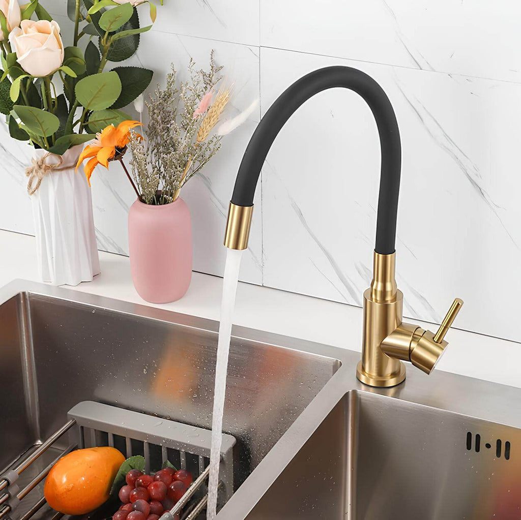 Robinet douchette flexible avec col coloré - Noir-Doré