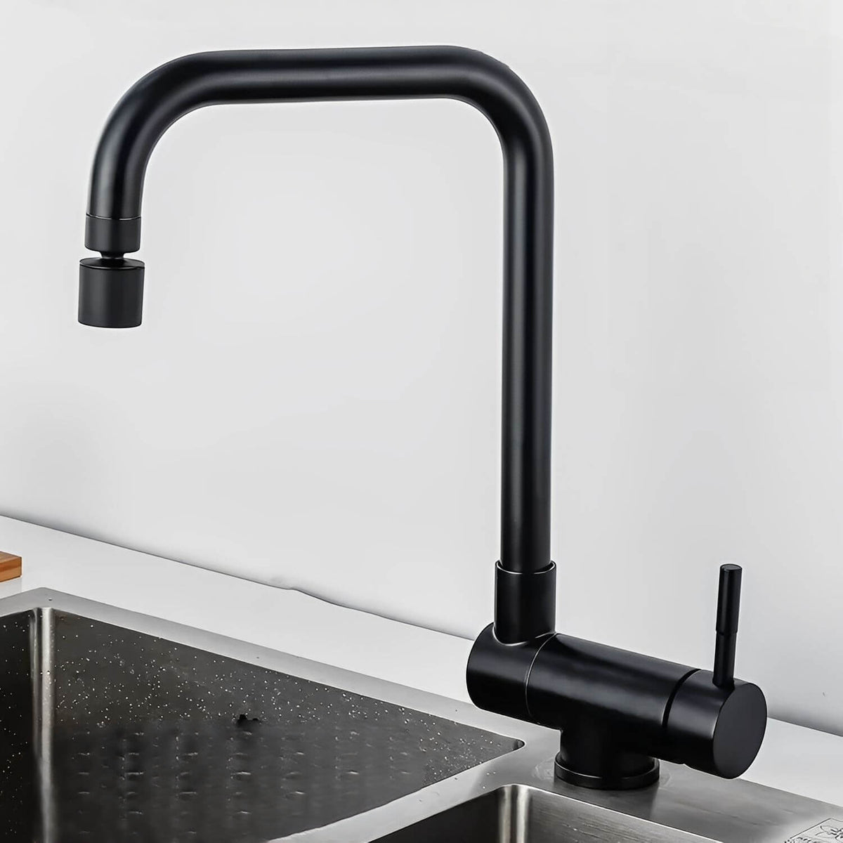 Robinet douchette pour évier inox pliable à double rotation - Noir