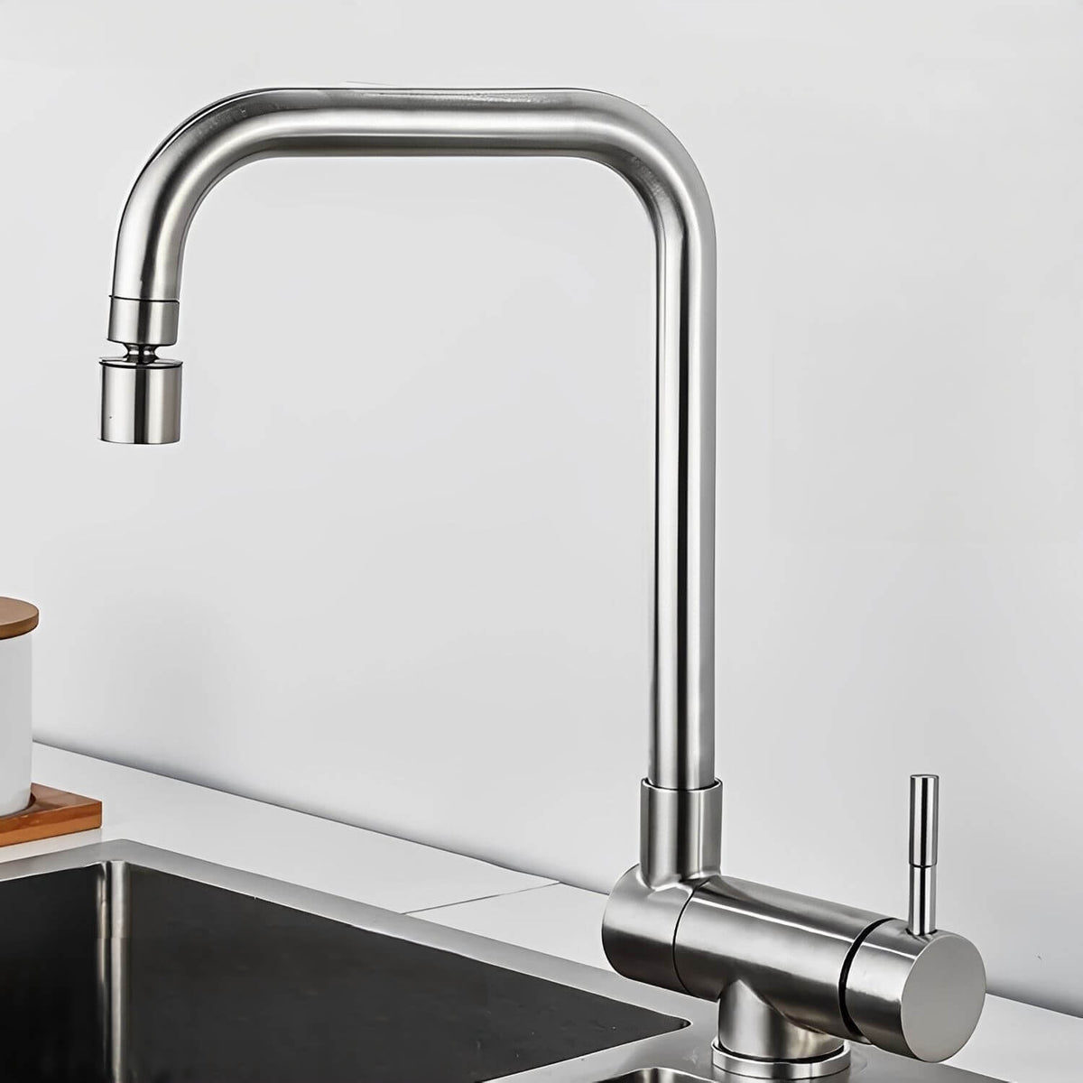 Robinet douchette pour évier inox pliable à double rotation - Gris brossé
